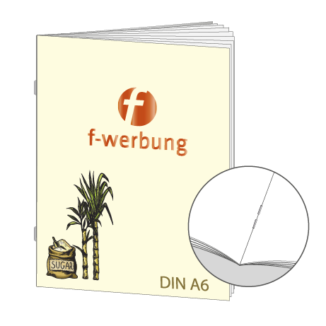 Broschüre aus Zuckerrohrpapier | DIN A6 32-Seiter | bedruckt